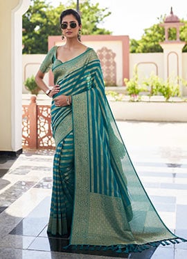 Teal Georgette Zari Woven Saree