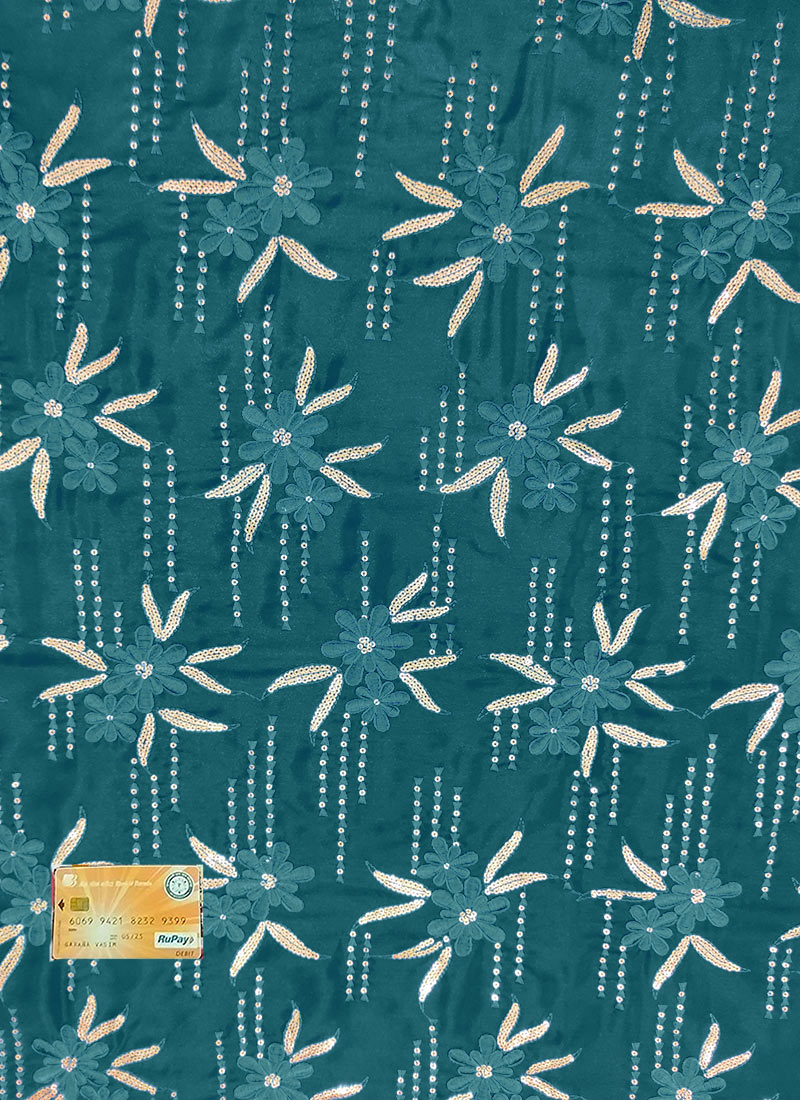 Teal Green Art Silk Embroidered Fabric