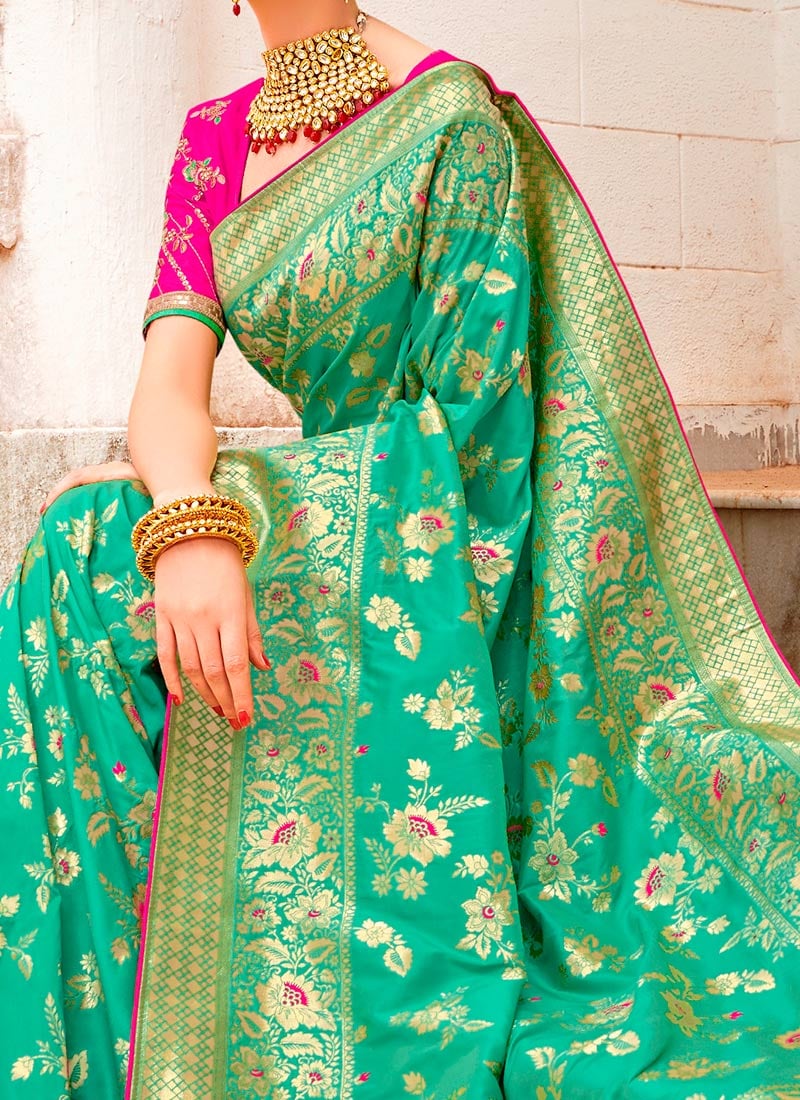Teal Green Bustier & Saree