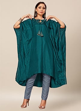 Teal Green Dola Silk Kaftan