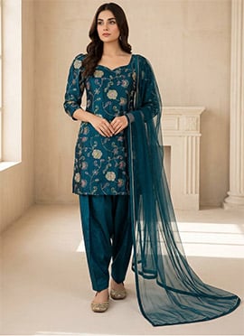 Teal Green Embroidered Salwar Suit