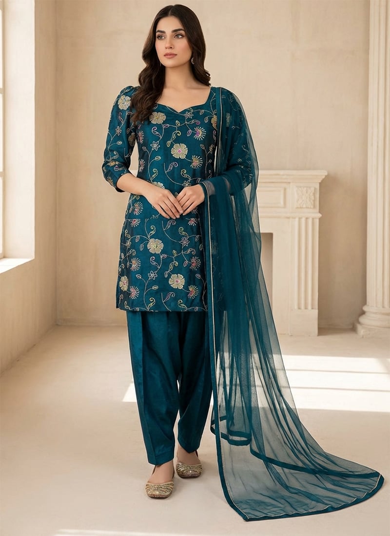 Teal Green Embroidered Salwar Suit Festive Wear