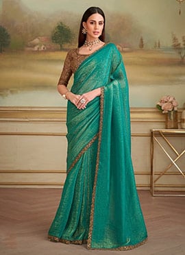 Teal Green Georgette Embroidered Sequins Saree