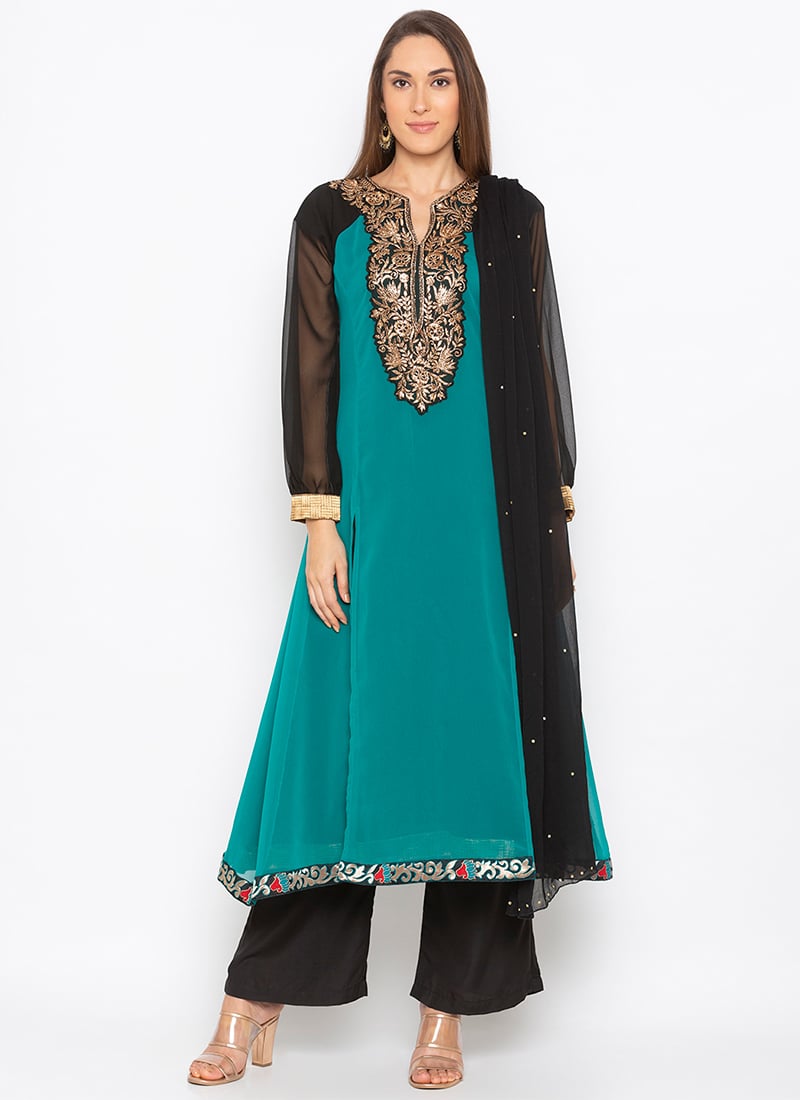 Teal Green Georgette Palazzo suit Party Wear