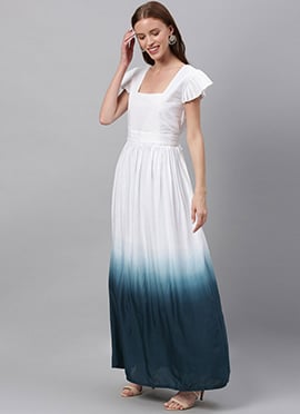 Teal Green N White Square Neck Kurti