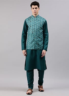 Teal Green Printed Bandi Set