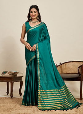 Teal Green Silk Zari Woven Saree