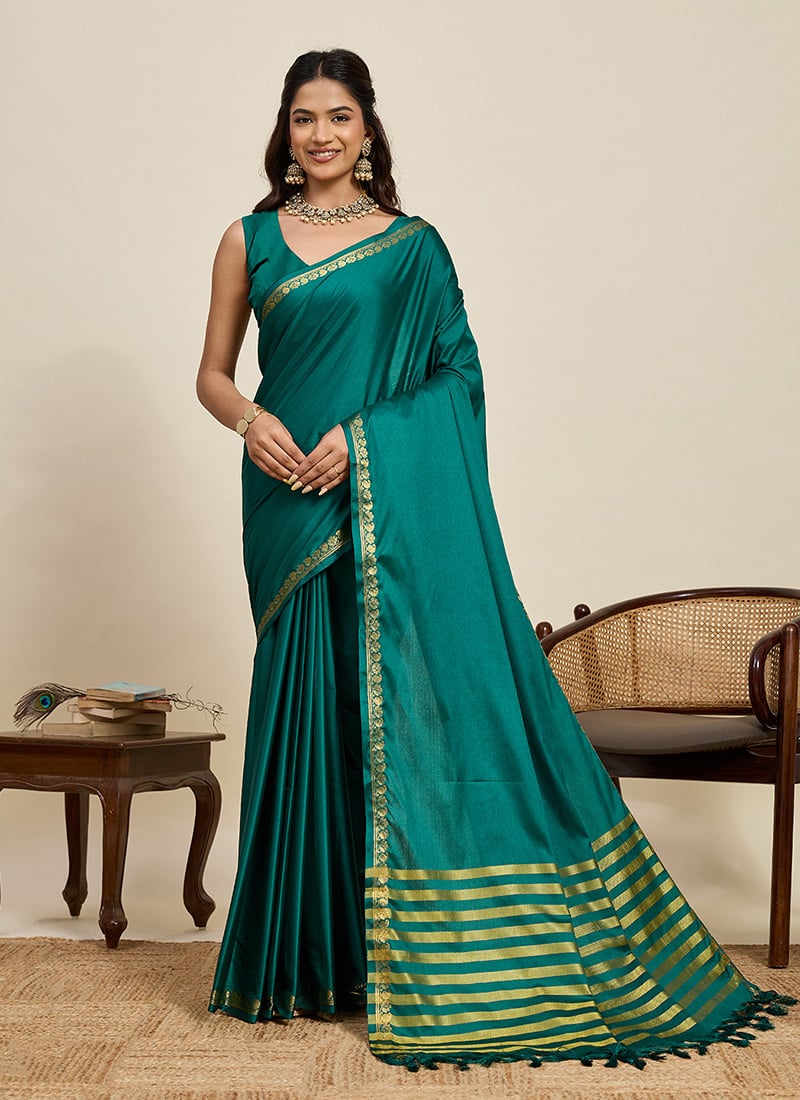 Teal Green Silk Zari Woven Saree Festive Wear