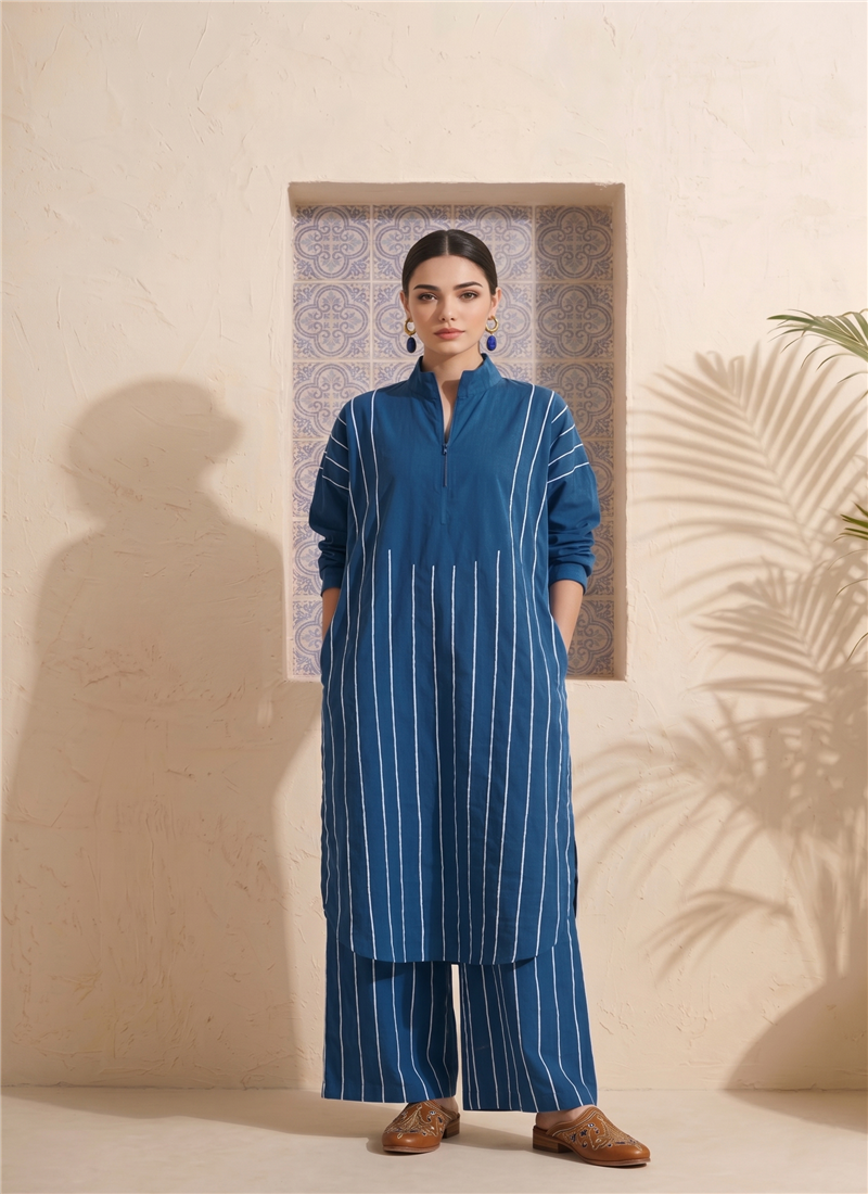 Teal Printed Cotton Kurta Set After Six Wear