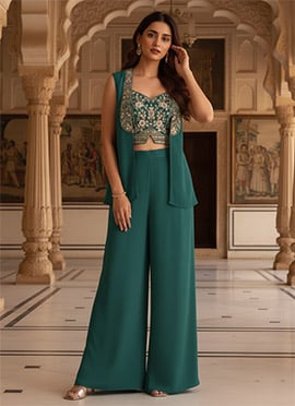 Teal Rangoli Georgette Zari Sequins Indowestern Set