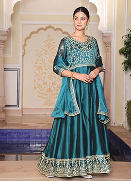Teal Rangoli Silk Embroidered Anarkali Suit