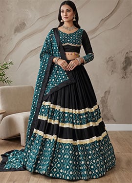 Teal Rayon Cotton Embroidered Mirror Work Chaniya Choli For Garba Women