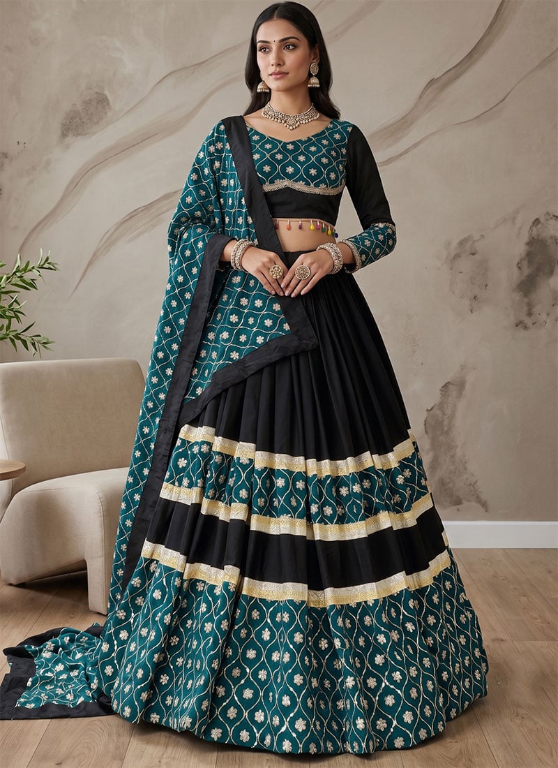Teal Rayon Cotton Embroidered Mirror Work Chaniya Choli For Garba Women Festive Wear