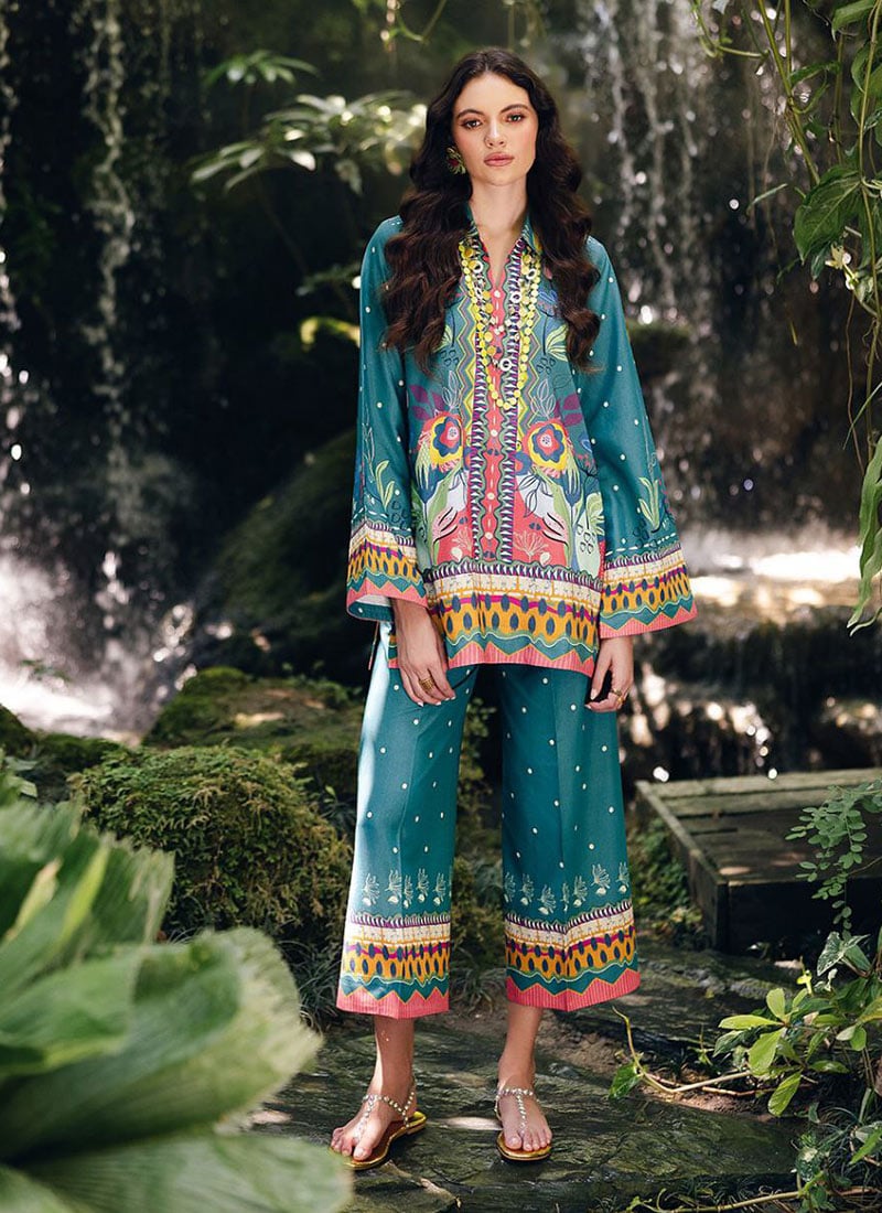 Teal Rayon Digital Print Indowestern Co ord Set After Six Wear