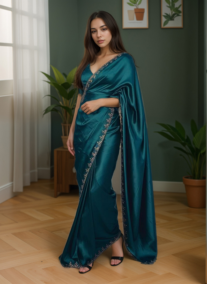 Golden Cut Dana & Mirror Work Designer Saree