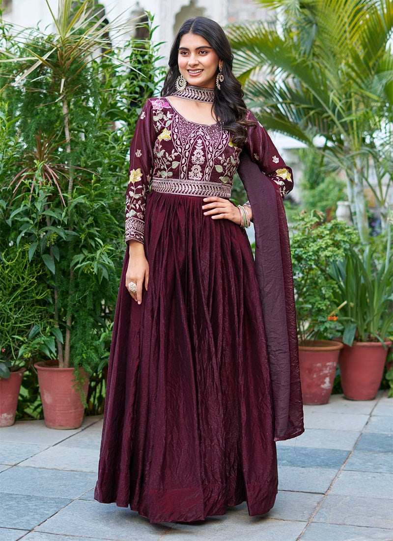 Teal Silk Sequins Embroidered Anarkali Suit Festive Wear