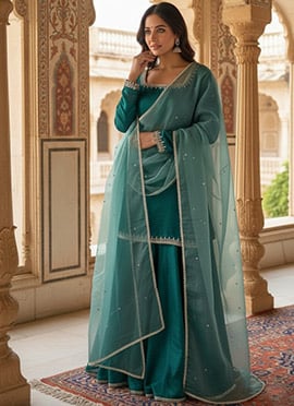 Teal Silk Stones Palazzo Suit