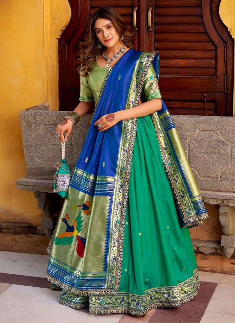 Teal Silk Zari A Line Lehenga Festive Wear