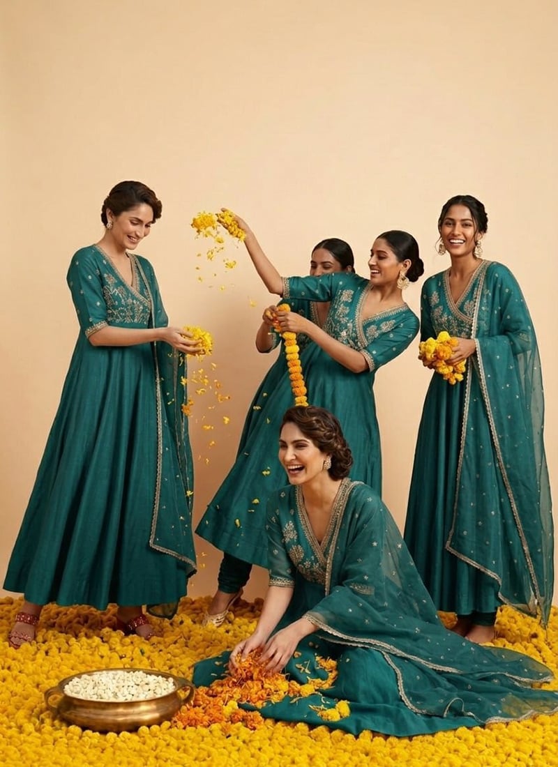 Teal Silk Zari Resham Angarkha Anarkali Suit Festive Wear