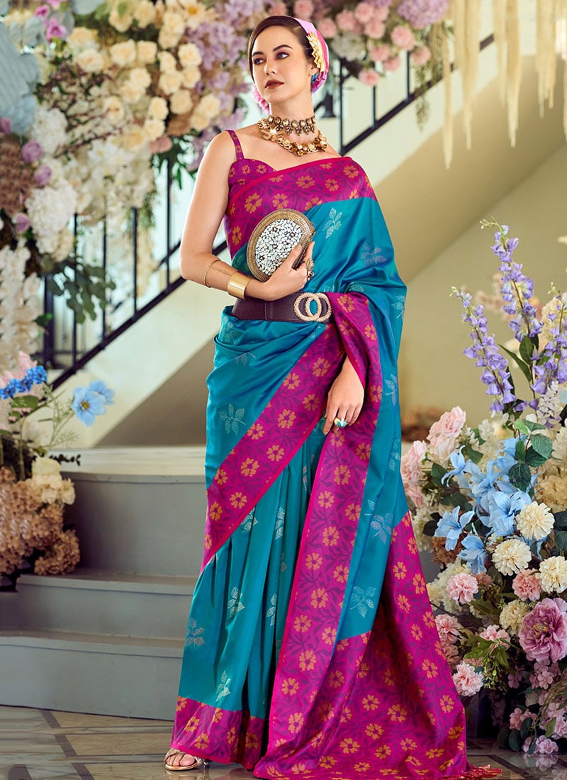 Teal Soft Silk Jacquard Woven Saree Festive Wear