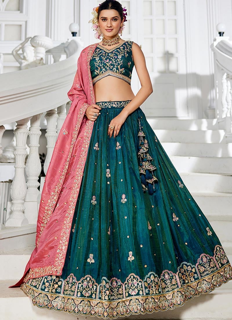 Pretty Teal Sequins Embroidered Designer Lehenga Choli