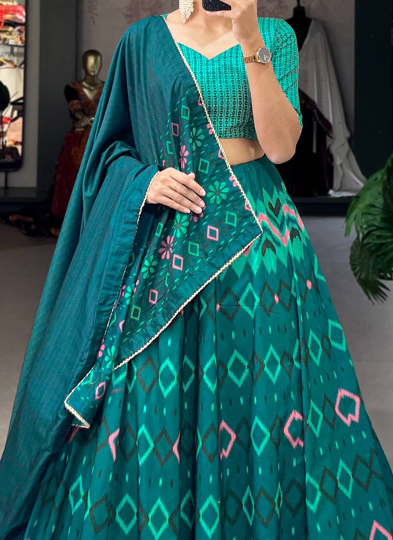 Sankranthi Teal Women Umbrella Lehenga