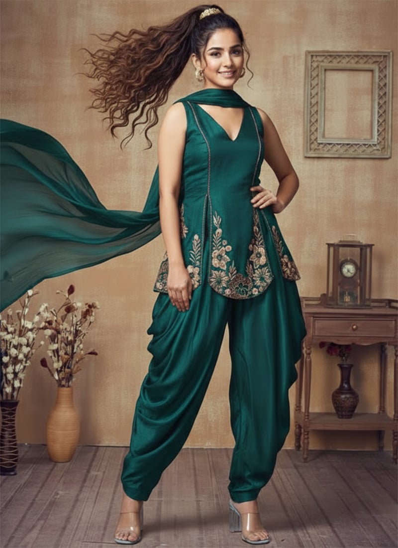 Teal Vichitra Silk Zari Sequins Salwar Suit Festive Wear