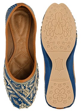Teal Zardosi Hand Embroidered With Stone Work Juti