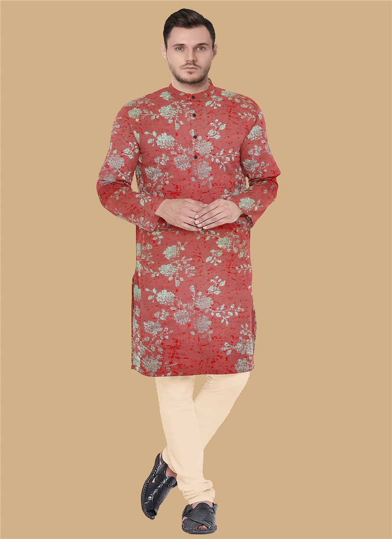 Teen Boys Pink Art Silk Kurta Set Party Wear