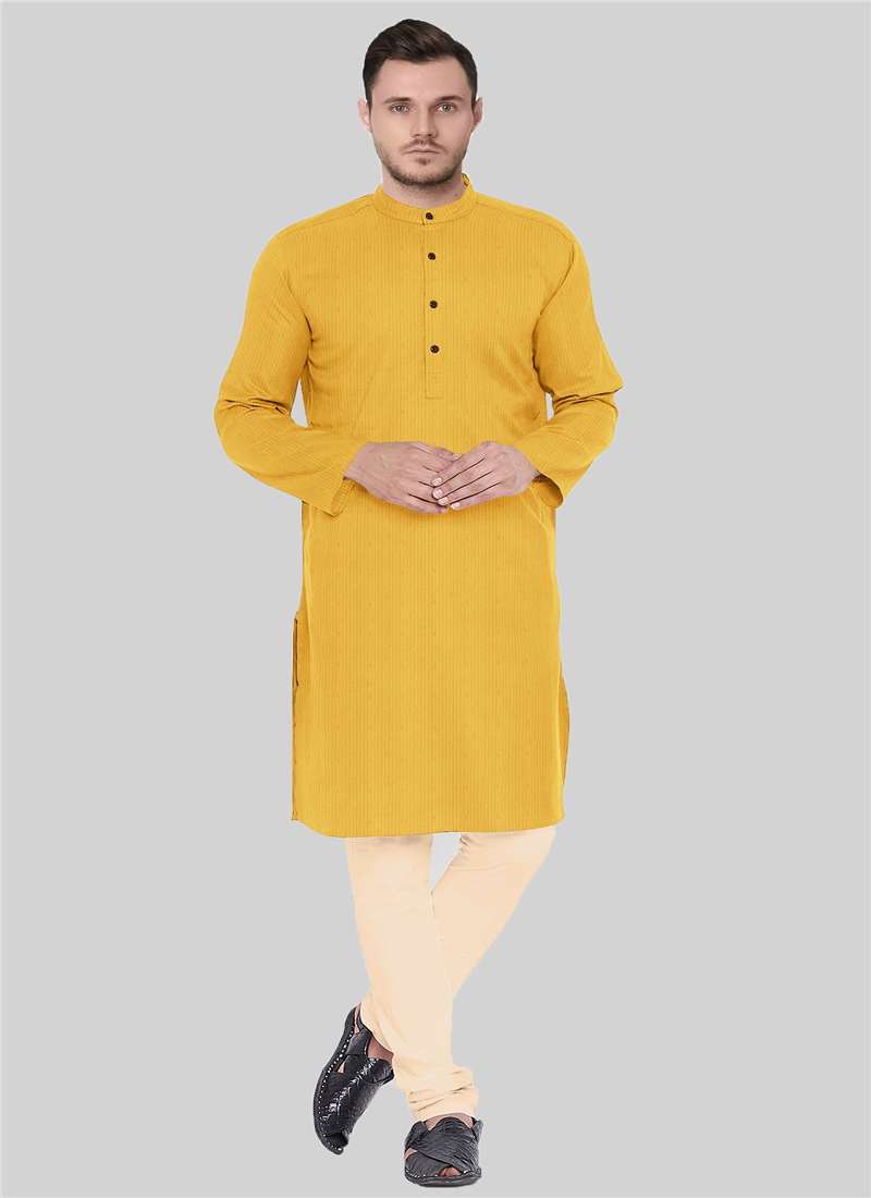 Teen Boys Yellow Embroidered Art Silk Kurta Set Festive Wear