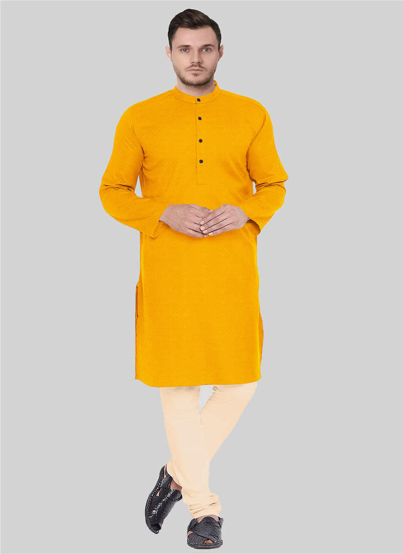 Teen Boys Yellow Embroidered Art Silk Kurta Set