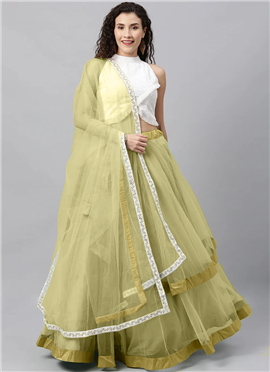 Teen Girls White N Lemon Yellow Halter Neck Lehenga