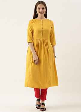 High Neck Yellow Princess Style Kurti