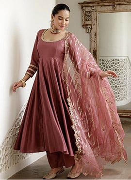 The Mauve Roman Silk Zari Embroidered Anarkali Suit
