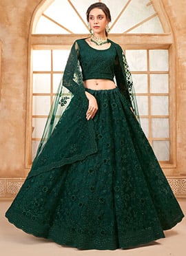 The Perfect Green Net Embroidered Stone Work Lehenga