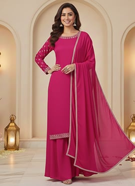 Pink Georgette Zari Sequins Palazzo Suit
