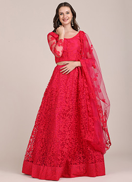 Tikki Work Embroidered Pink Net A Line Lehenga Dressy Women