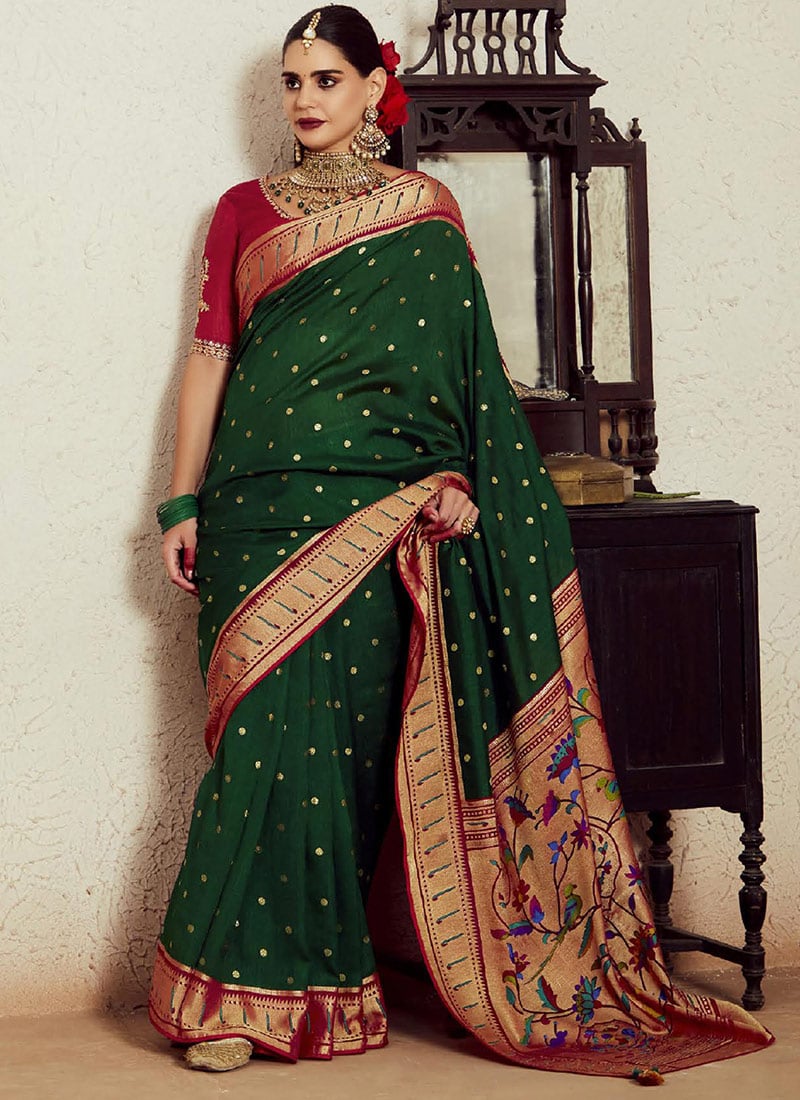 Timeless Beauty Green Brasso Zari Woven Saree Festive Wear