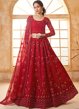 Timeless Beauty Red Net Embroidered Stone Work Lehenga