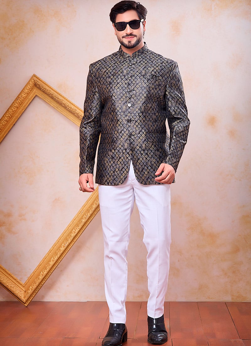 Timeless Black Jacquard Silk Bandhgala Jacket