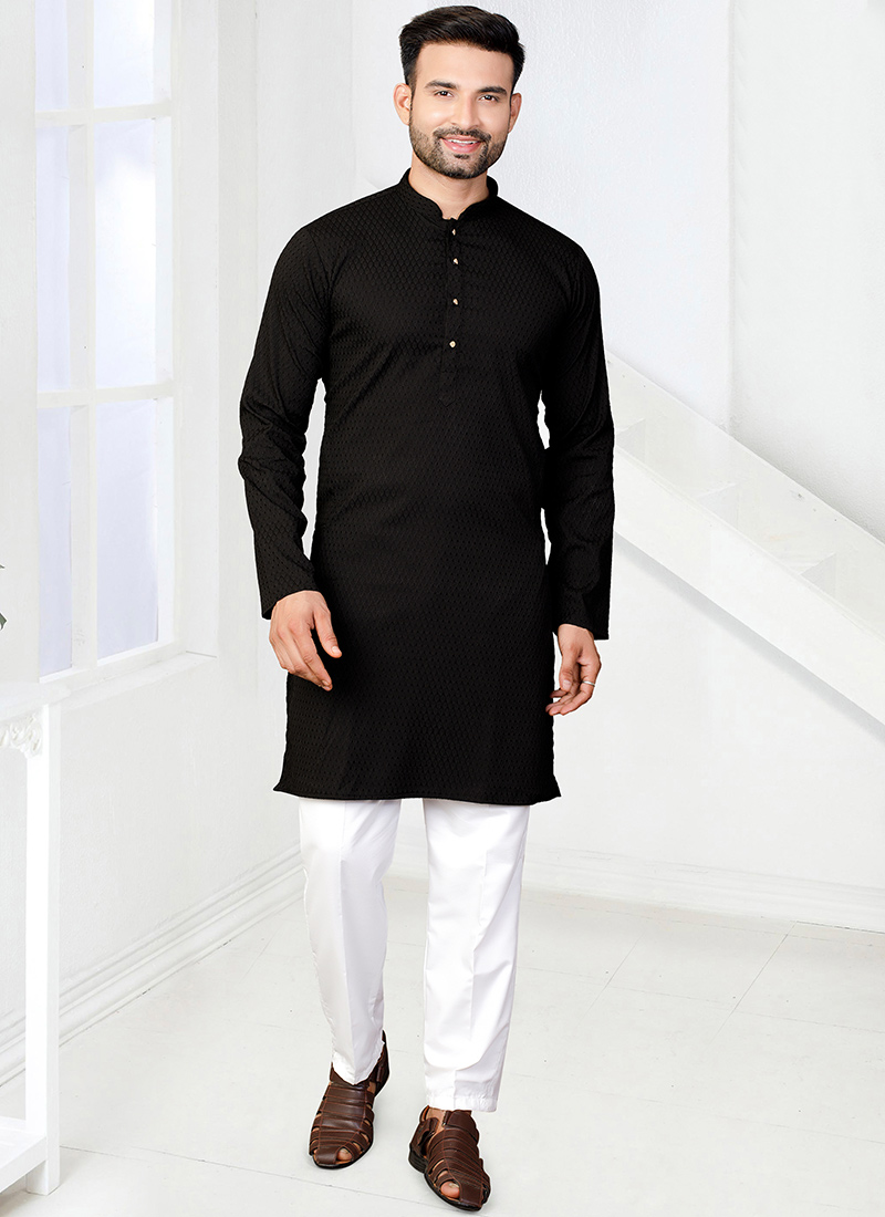 Timeless Black Rayon Kurta Pyjama Festive Wear