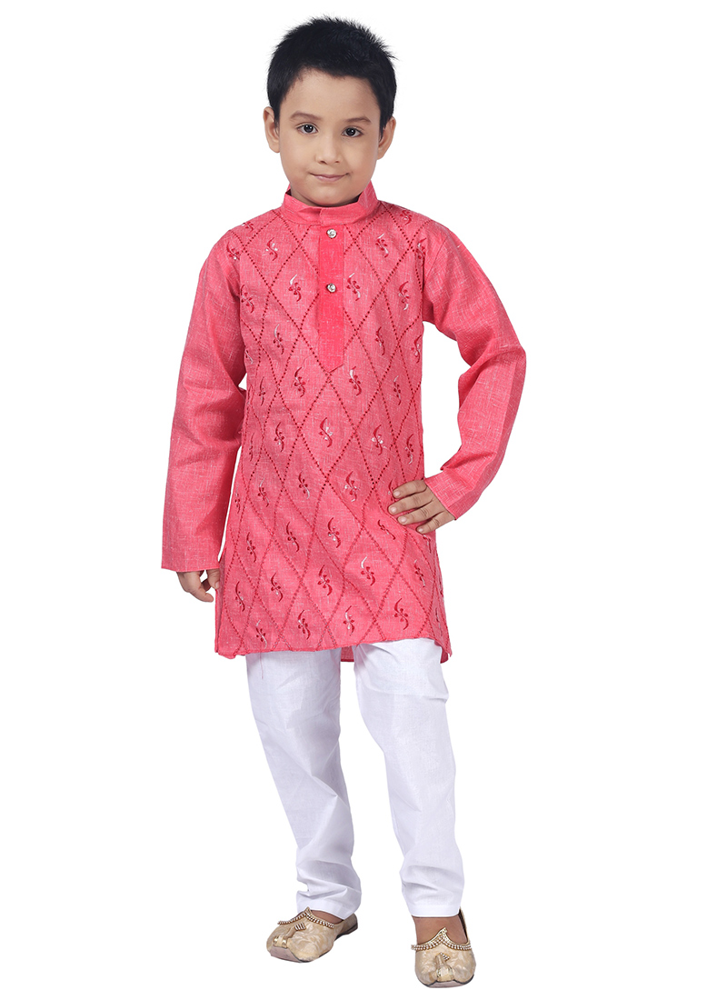 Timeless Blended Cotton Kids Boys Kurta Pyjama Party Wear