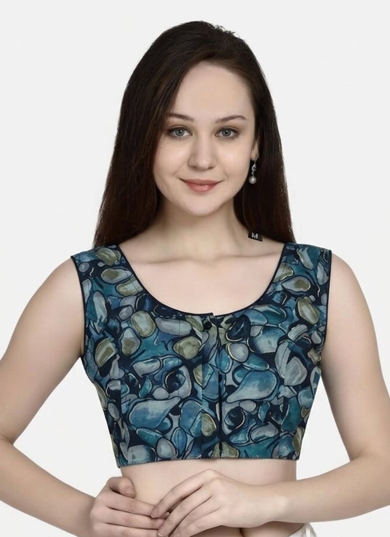Timeless Blue Cotton Printed Blouse After Six Wear