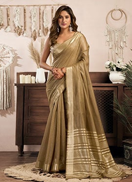 Timeless Brown Khadi Cotton Zari Saree