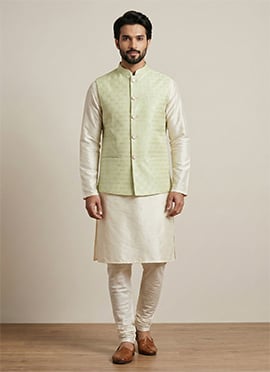 Timeless Cream Banarasi Jacquard Bandi Set