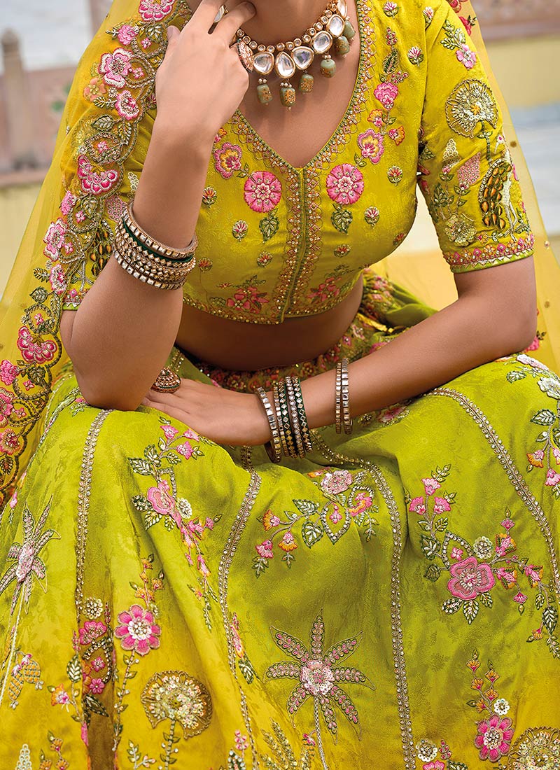 Buy Timeless Elegance Lemon Yellow Silk Lehenga With Stone Sequins Zari ...