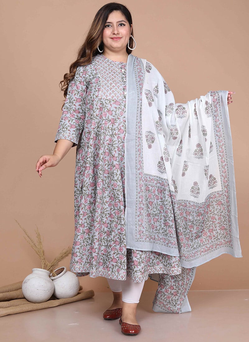 Timeless Floral print Cotton Anarkali Suit