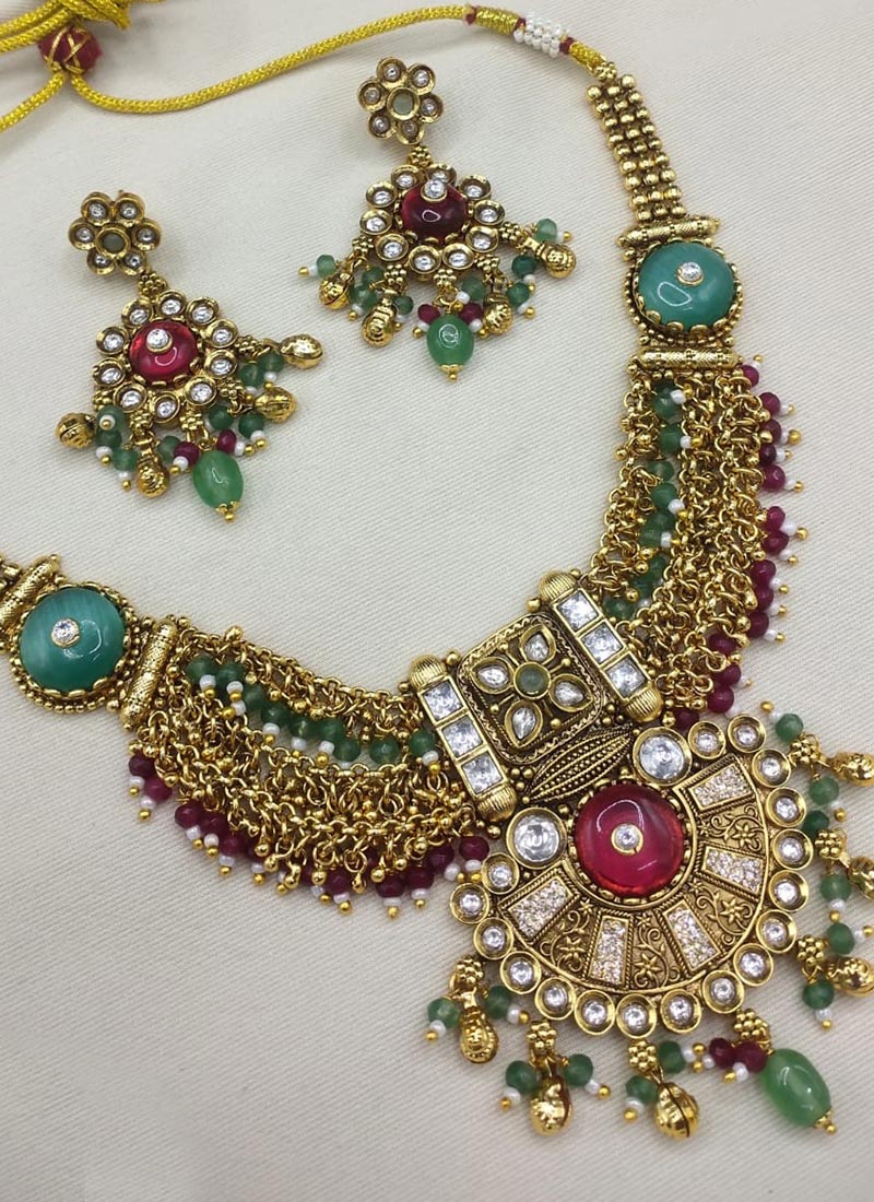 Timeless Gold Copper Kundan Beads Necklace Wedding Wear