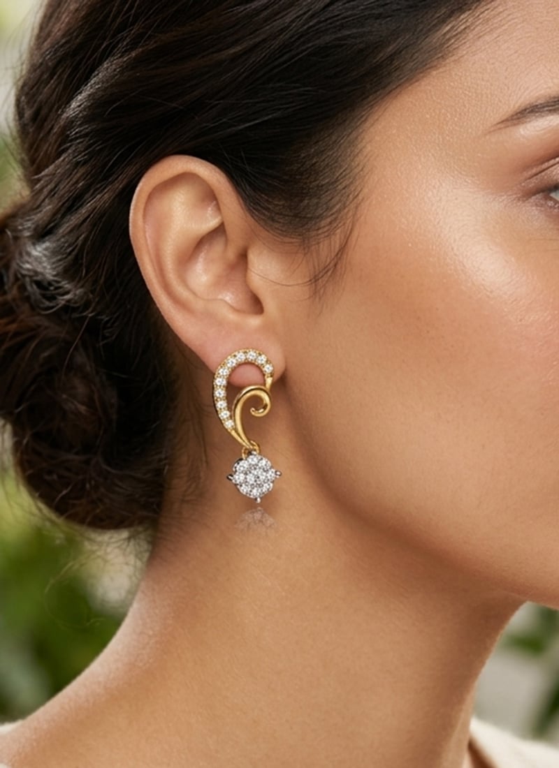 Timeless Golden 925 Sterling Silver Stud Earrings With Moissanite Embellishments Wedding Wear