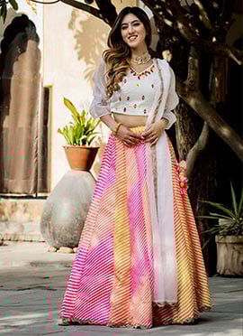 Timeless Grace Multicolored Silk Leheriya Print Lehenga